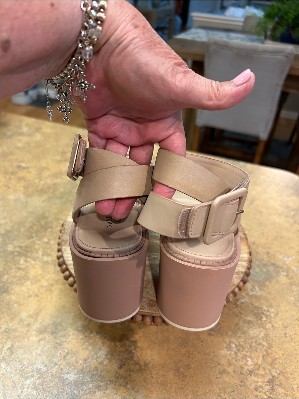 Naked Feet Iconoclost  Rosette Block Heel Sandal with Ankle Strap - Picture 6 of 15